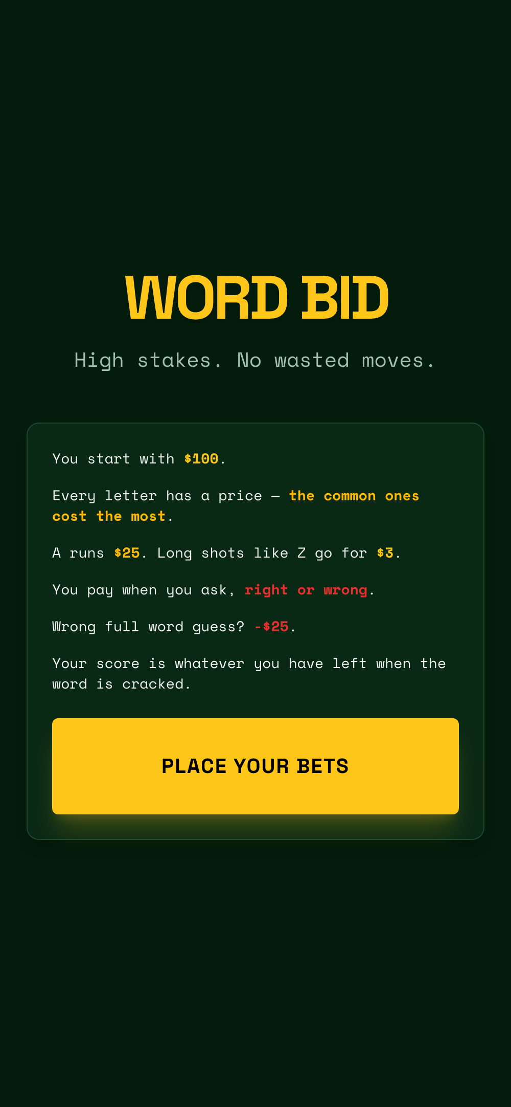 Word Bid β title screen